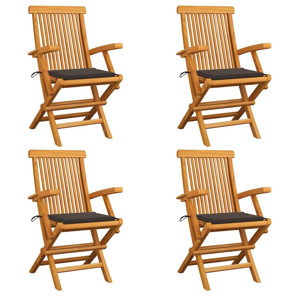 vidaXL Gartenstühle mit Taupe Kissen 4 Stk. Massivholz Teak