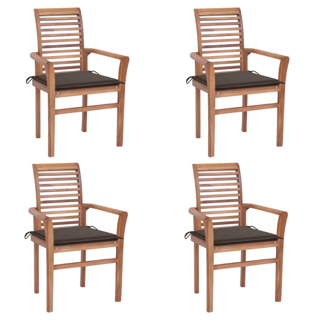 vidaXL Essstühle 4 Stk. mit Taupe Kissen Massivholz Teak