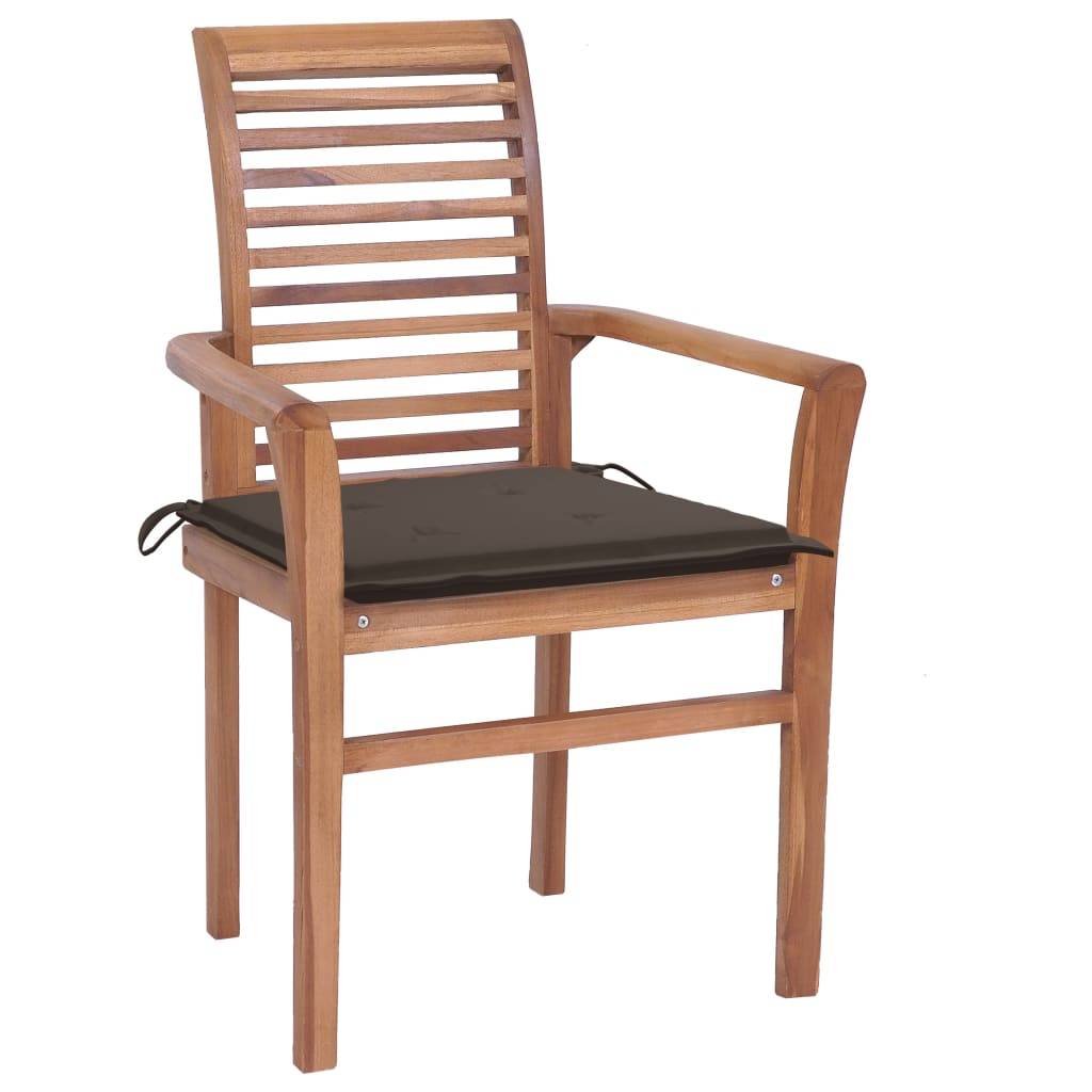 vidaXL Essstühle 4 Stk. mit Taupe Kissen Massivholz Teak