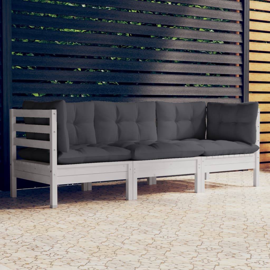 vidaXL 3-Sitzer-Gartensofa mit Anthrazit Kissen Massivholz Kiefer