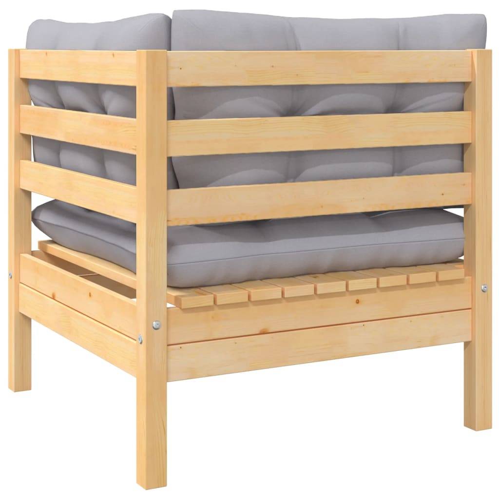vidaXL 2-Sitzer-Gartensofa mit Grauen Kissen Massivholz Kiefer