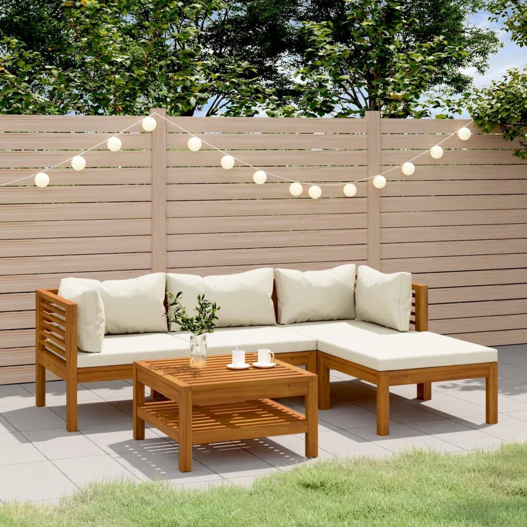 vidaXL 5-tlg. Garten-Lounge-Set mit Creme Kissen Massivholz Akazie
