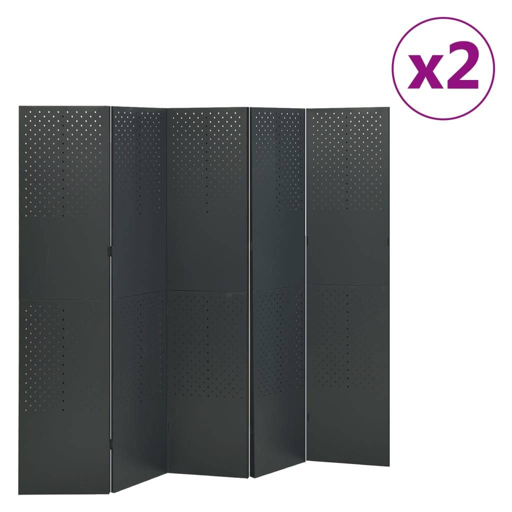 vidaXL 5-tlg. Raumteiler 2 Stk. Anthrazit 200x180 cm Stahl