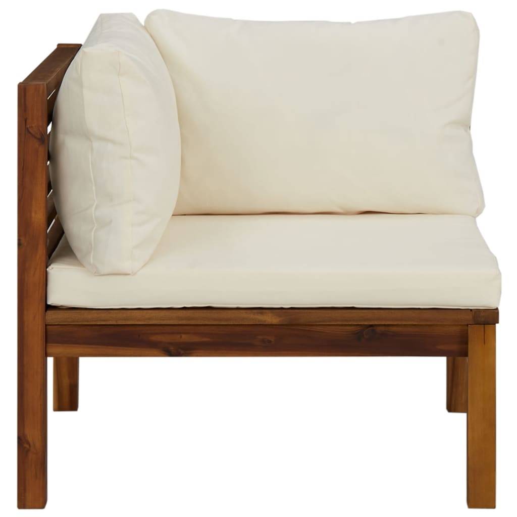 vidaXL Ecksofas 2 Stk. mit Cremeweißen Kissen Massivholz Akazie