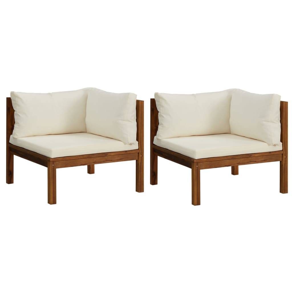 vidaXL Ecksofas 2 Stk. mit Cremeweißen Kissen Massivholz Akazie