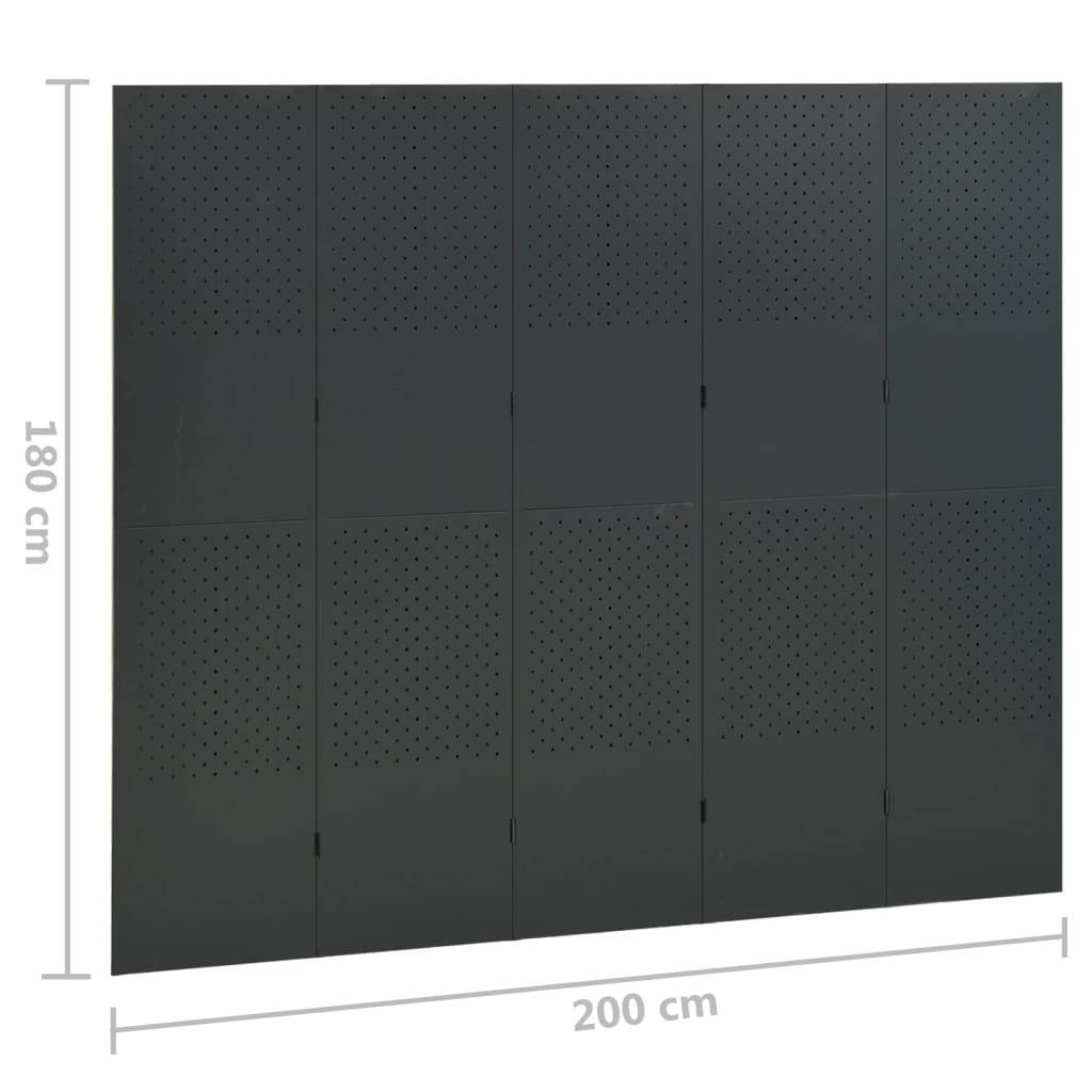 vidaXL 5-tlg. Raumteiler Anthrazit 200x180 cm Stahl