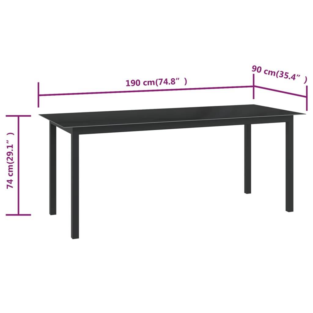 vidaXL Gartentisch Schwarz 190x90x74 cm Aluminium und Glas