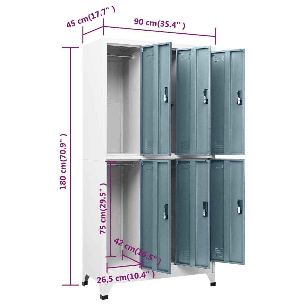vidaXL Schließfachschrank Hellgrau und Dunkelgrau 90x45x180 cm Stahl