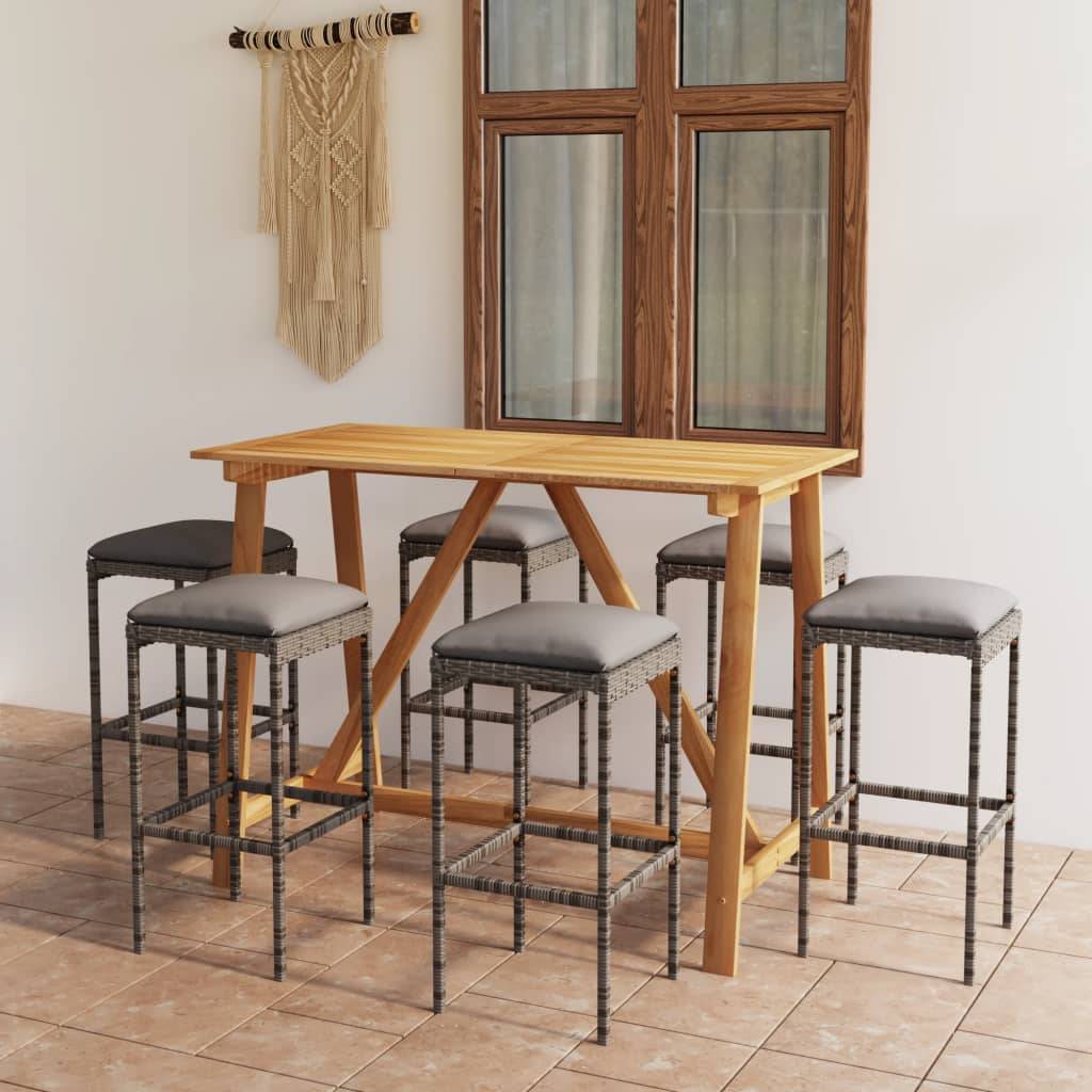 vidaXL 7-tlg. Gartenbar-Set mit Kissen Grau