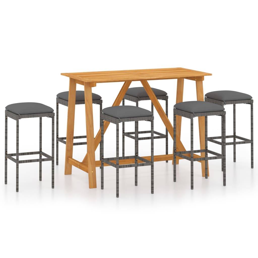vidaXL 7-tlg. Gartenbar-Set mit Kissen Grau