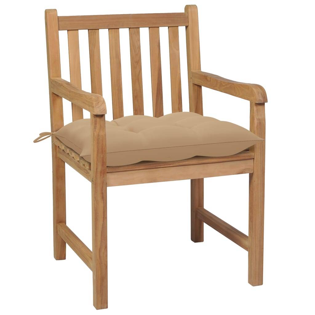vidaXL Gartenstühle 4 Stk. mit Beigen Kissen Massivholz Teak