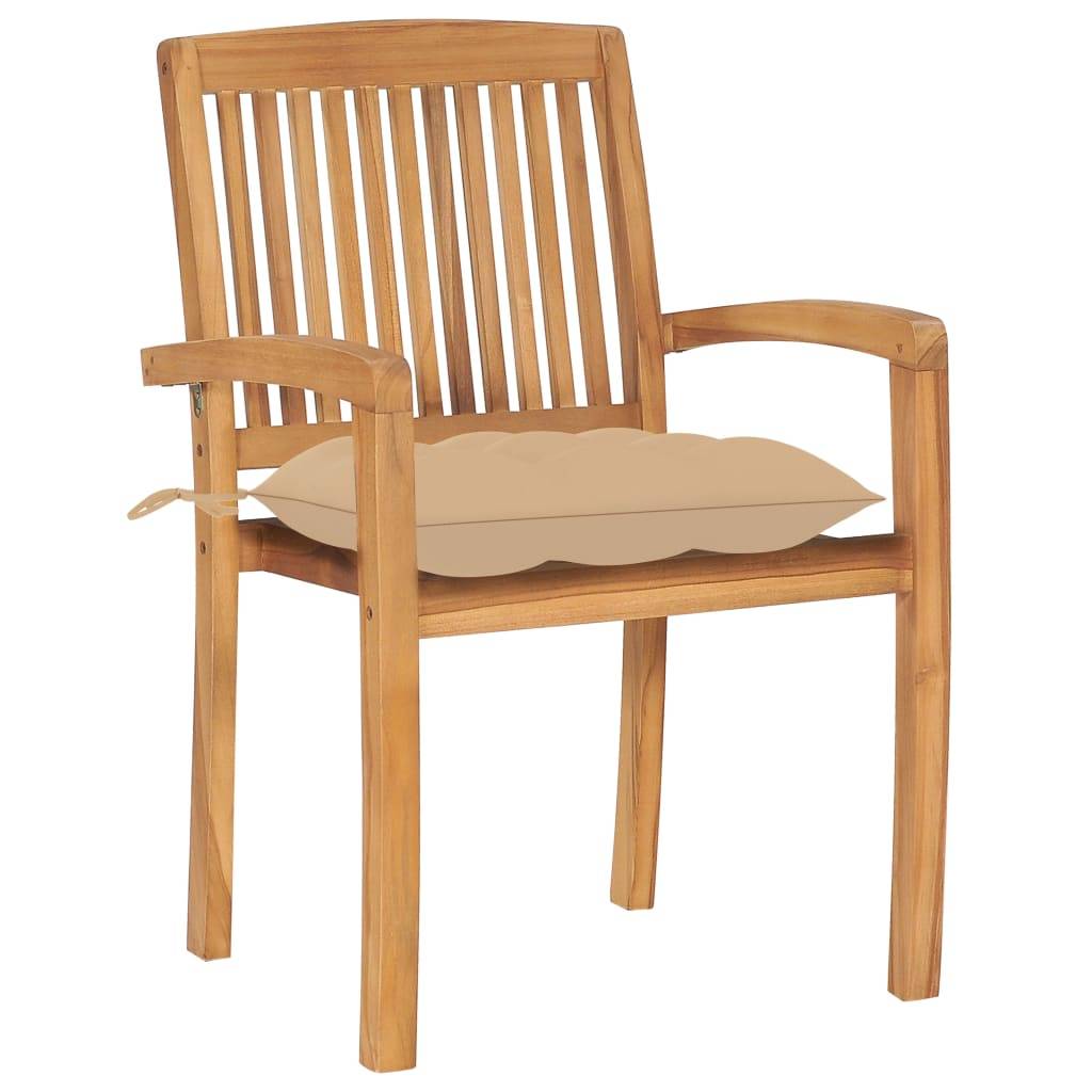 vidaXL Stapelbare Gartenstühle mit Kissen 4 Stk. Massivholz Teak