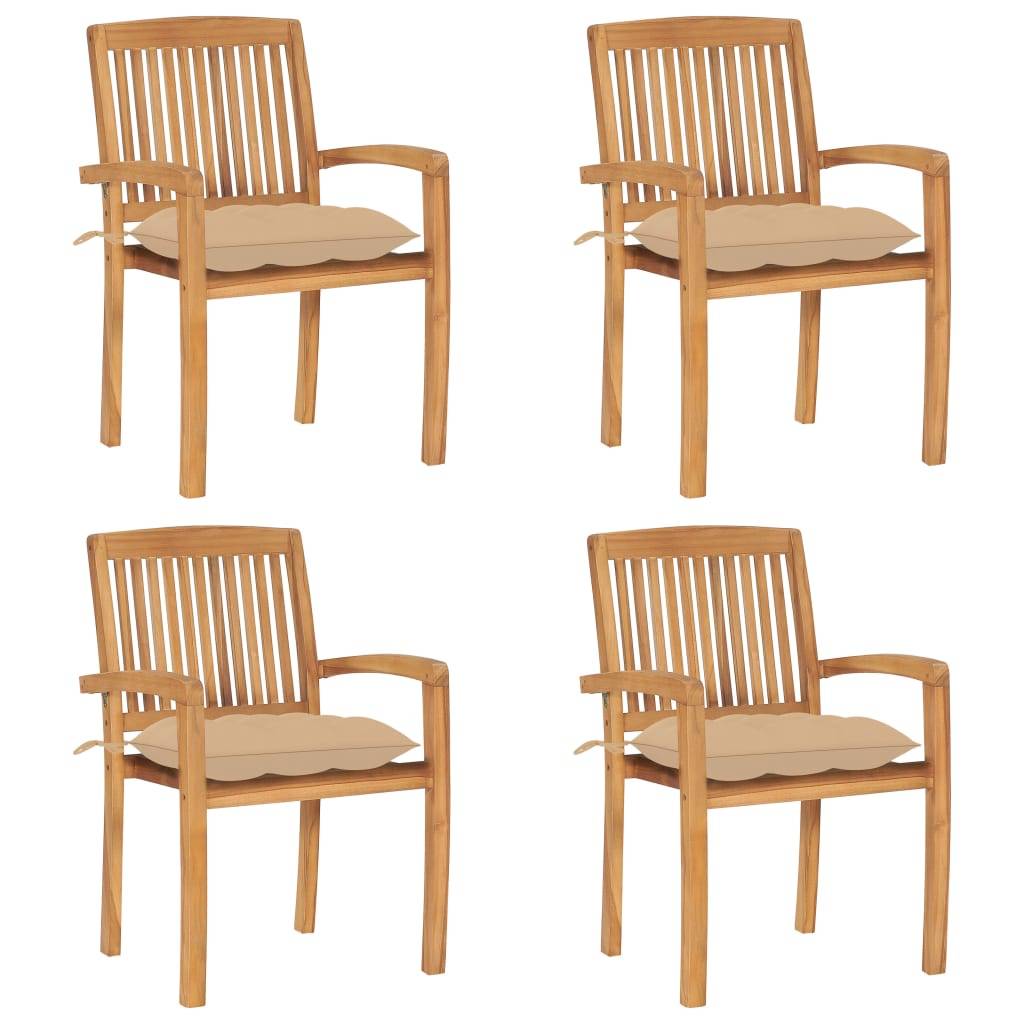 vidaXL Stapelbare Gartenstühle mit Kissen 4 Stk. Massivholz Teak