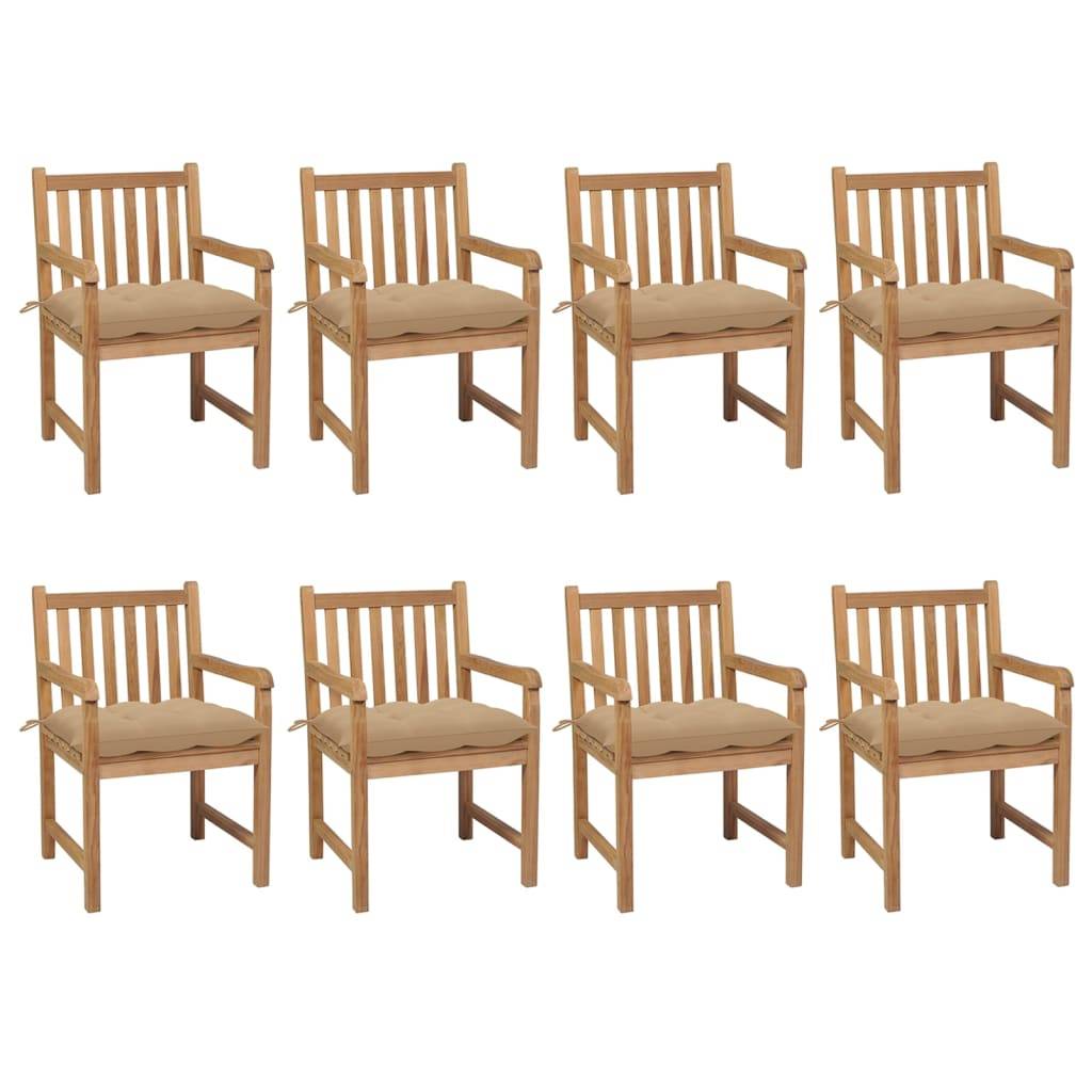 vidaXL Gartenstühle 8 Stk. mit Beigen Kissen Massivholz Teak