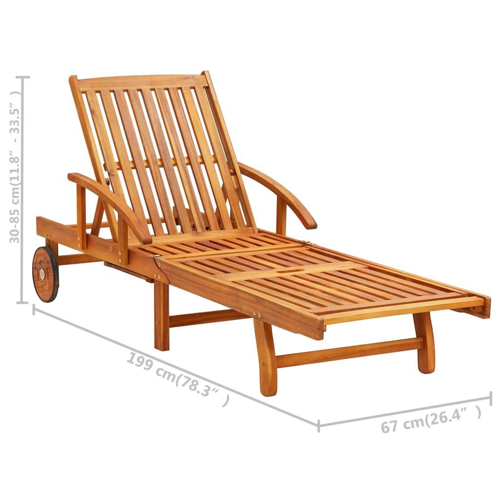 vidaXL Sonnenliegen 2 Stk. mit Tisch und Auflagen Massivholz Akazie