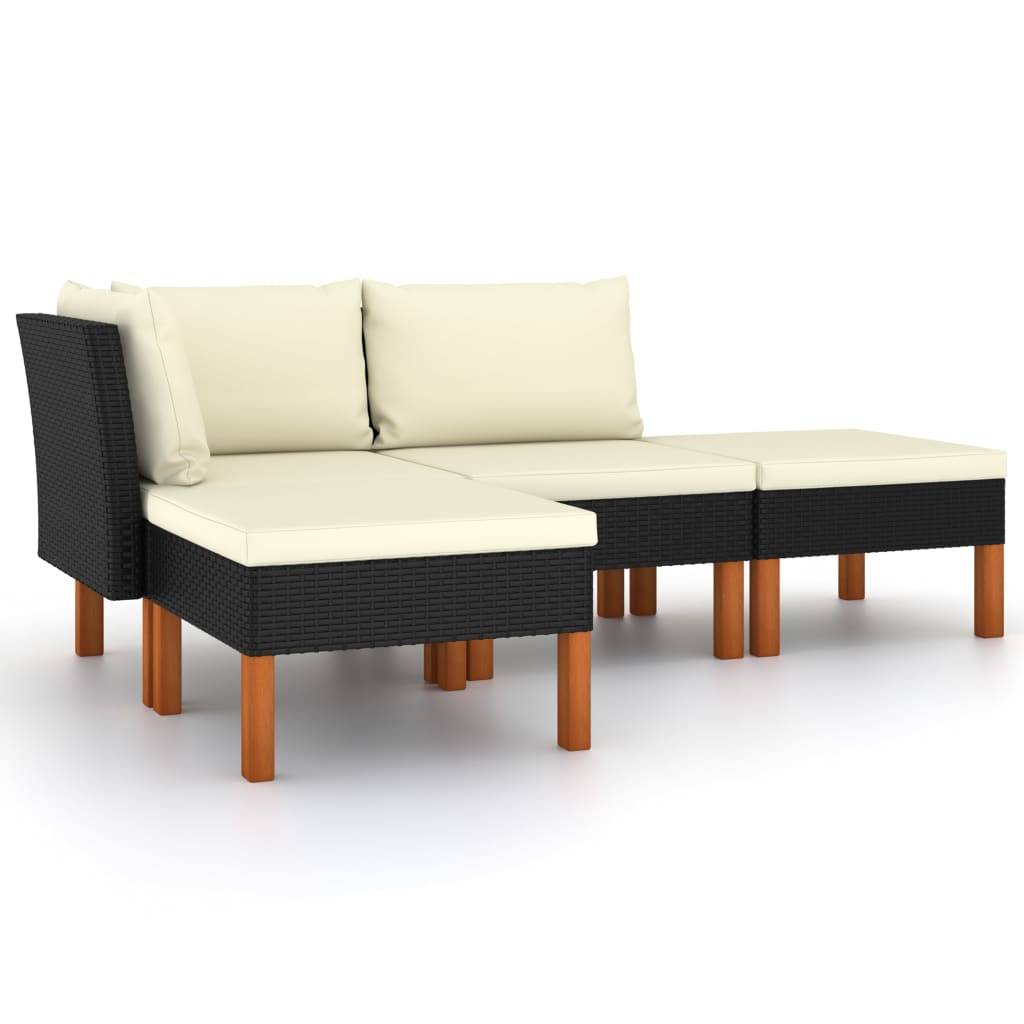vidaXL 4-tlg. Garten-Lounge-Set mit Kissen Poly Rattan Schwarz