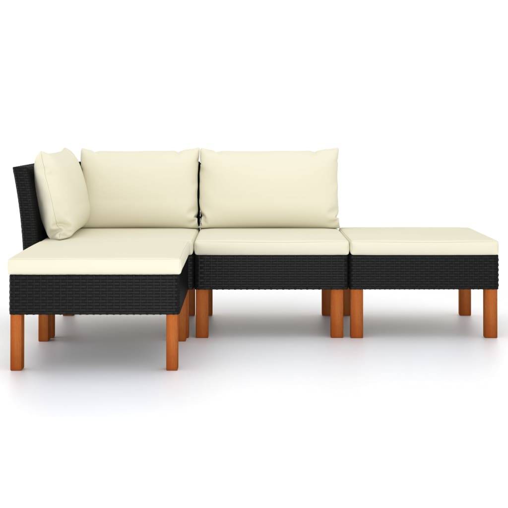 vidaXL 4-tlg. Garten-Lounge-Set mit Kissen Poly Rattan Schwarz
