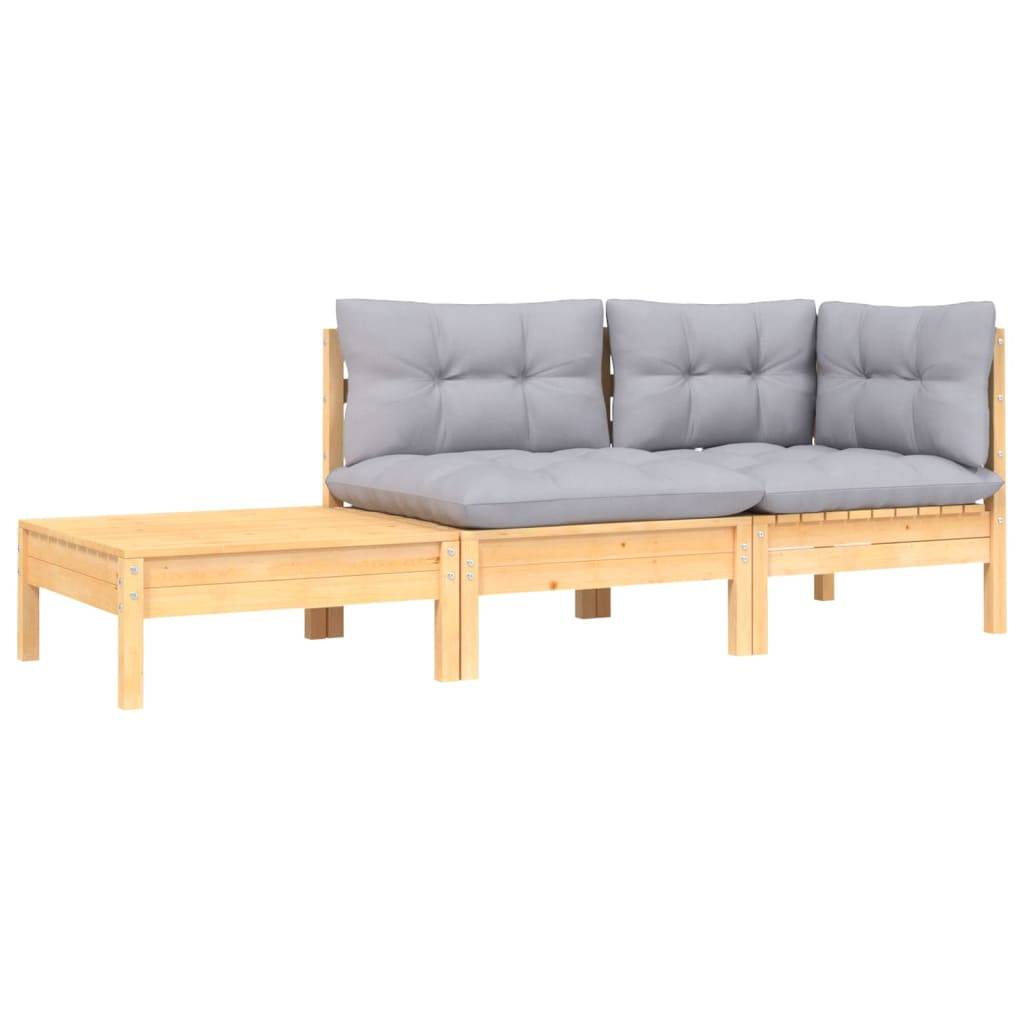 vidaXL 3-tlg. Garten-Lounge-Set mit Grauen Kissen Kiefer Massivholz