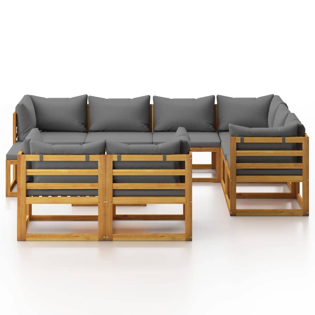 vidaXL 10-tlg. Garten-Lounge-Set mit Auflagen Massivholz Akazie