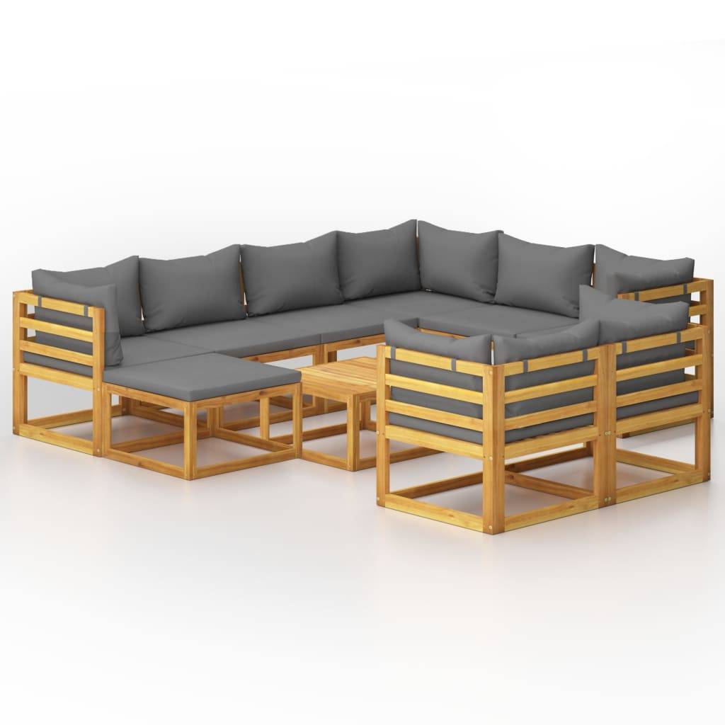 vidaXL 10-tlg. Garten-Lounge-Set mit Auflagen Massivholz Akazie