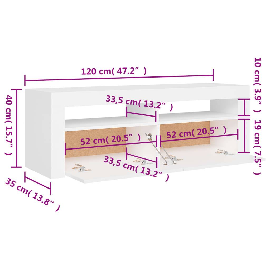 vidaXL TV-Schrank mit LED-Leuchten Weiß 120x35x40 cm