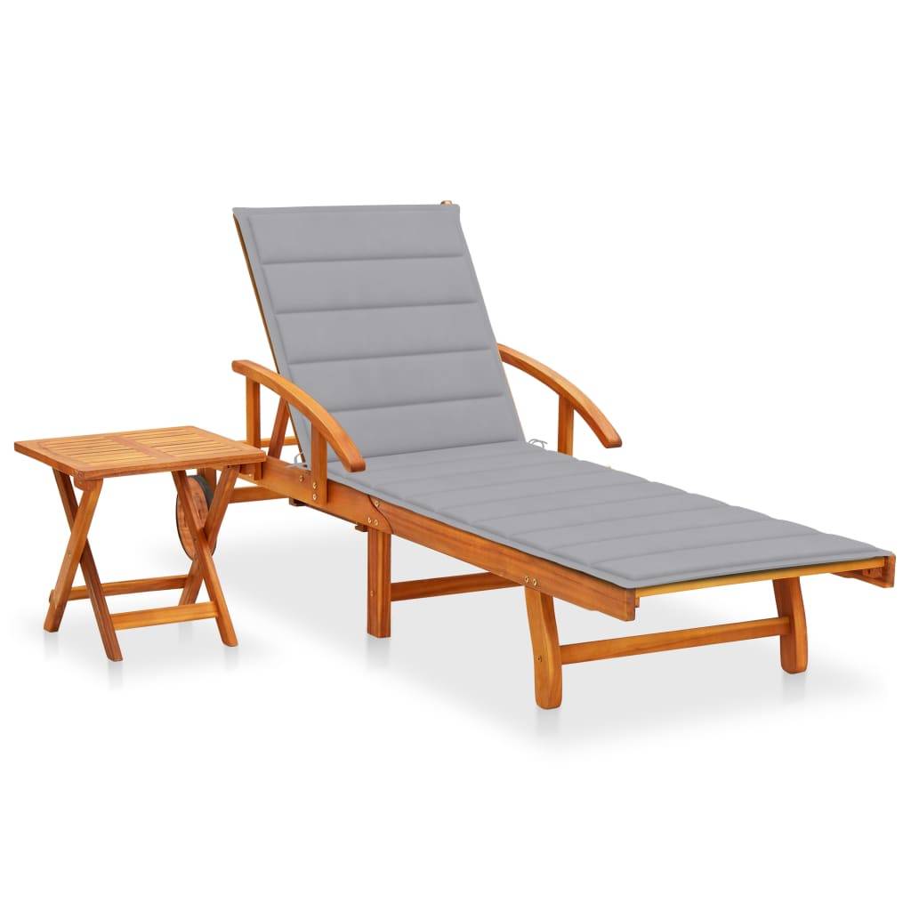vidaXL Sonnenliege mit Tisch und Auflage Akazie Massivholz