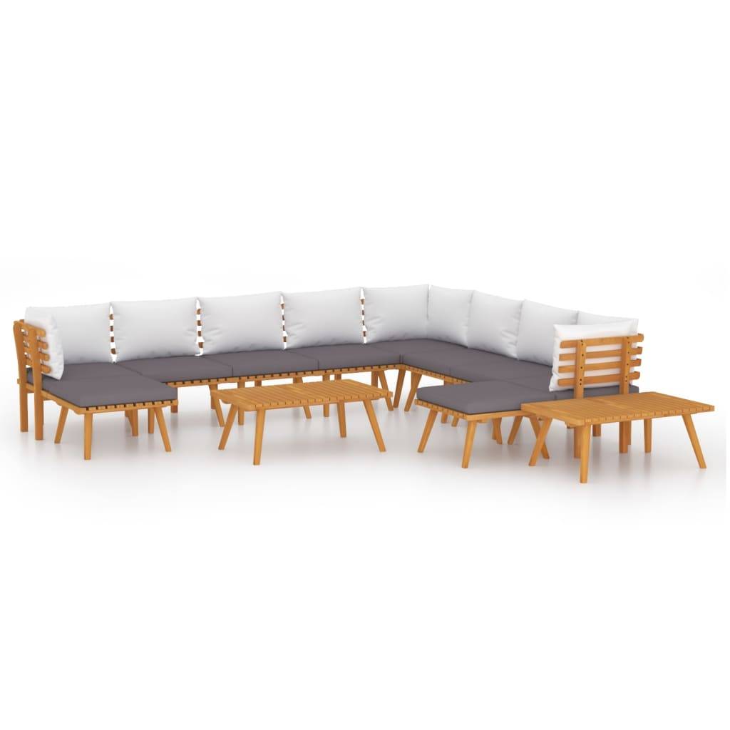 vidaXL 12-tlg. Garten-Lounge-Set mit Kissen Massivholz Akazie