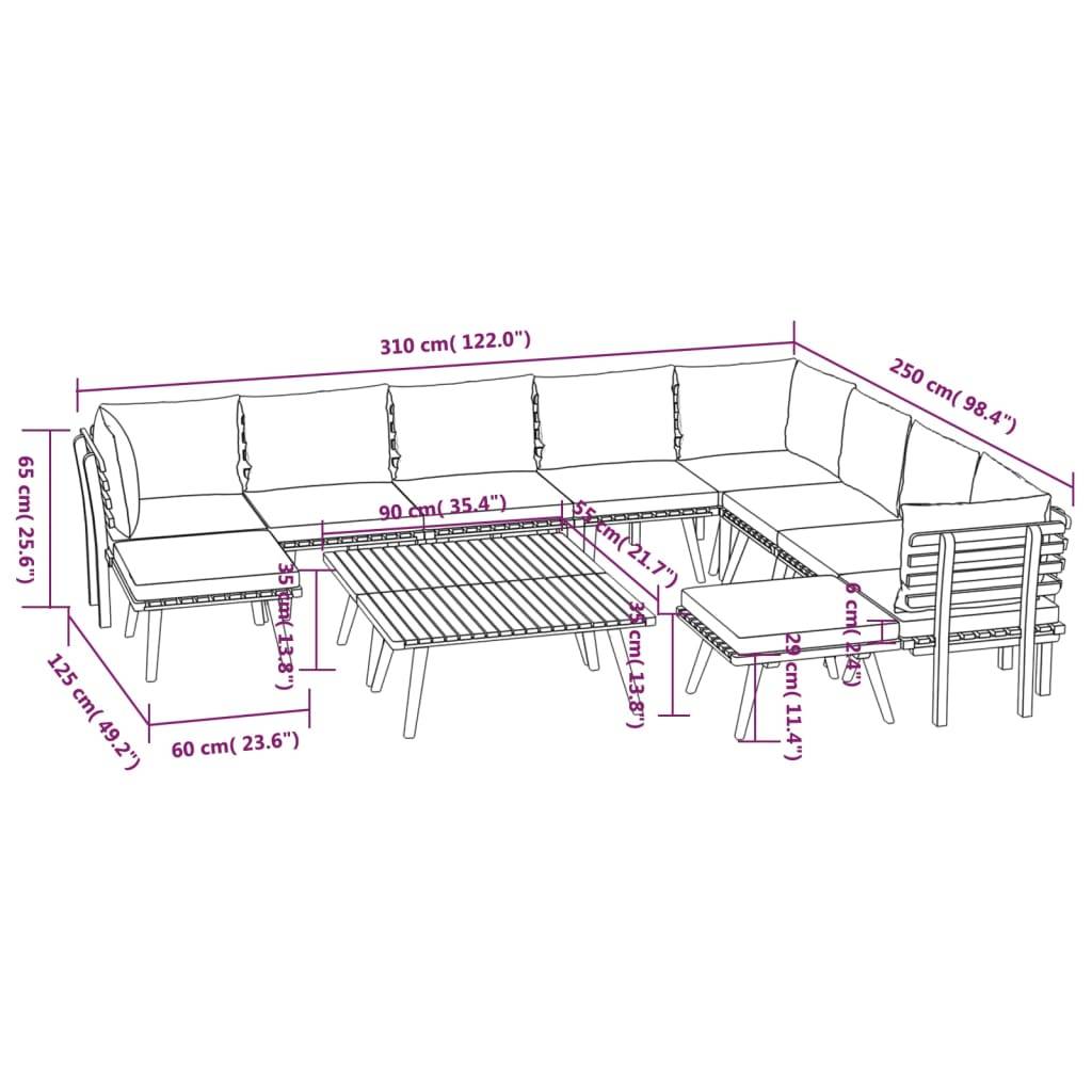 vidaXL 12-tlg. Garten-Lounge-Set mit Kissen Massivholz Akazie