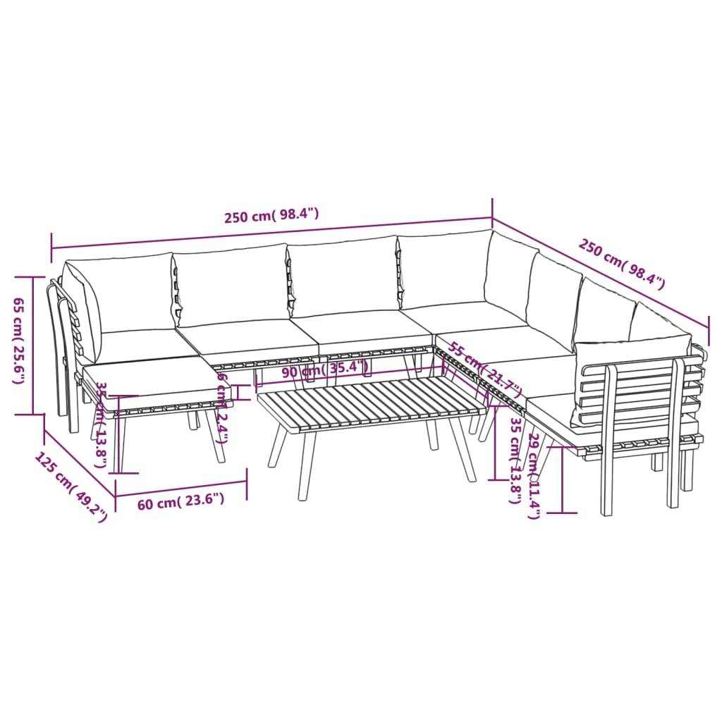 vidaXL 9-tlg. Garten-Lounge-Set mit Kissen Massivholz Akazie