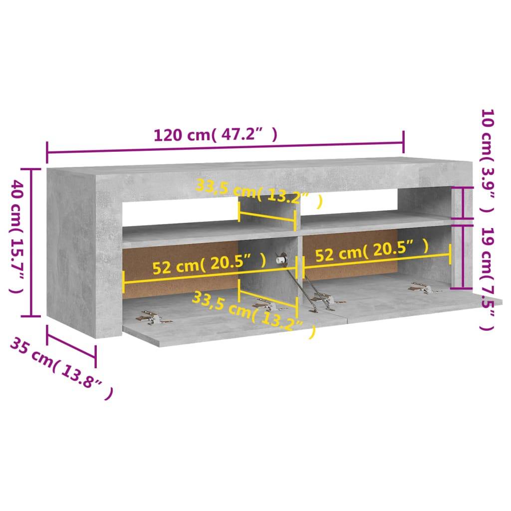 vidaXL TV-Schrank mit LED-Beleuchtung Betongrau 120x35x40 cm