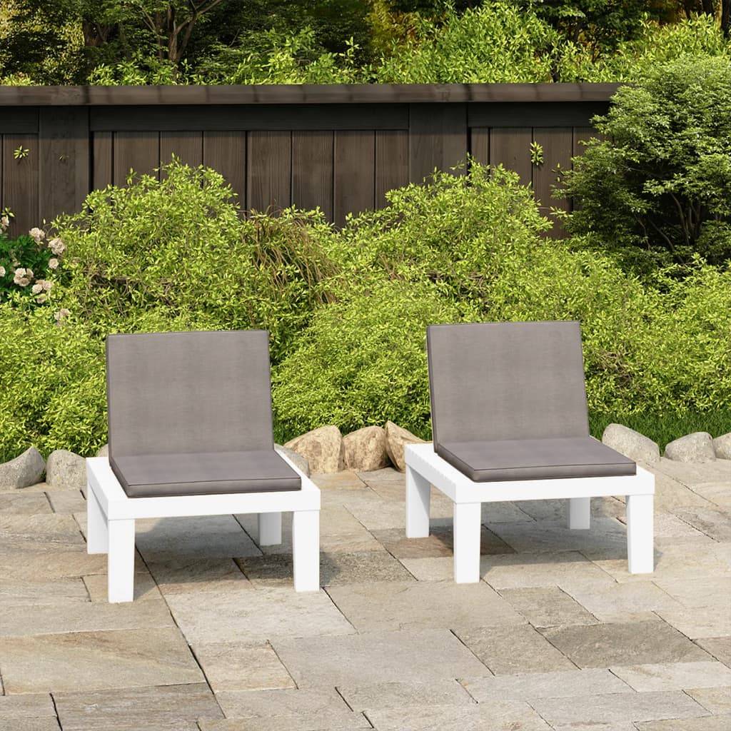 vidaXL Gartenstühle mit Auflagen 2 Stk. Kunststoff Weiß