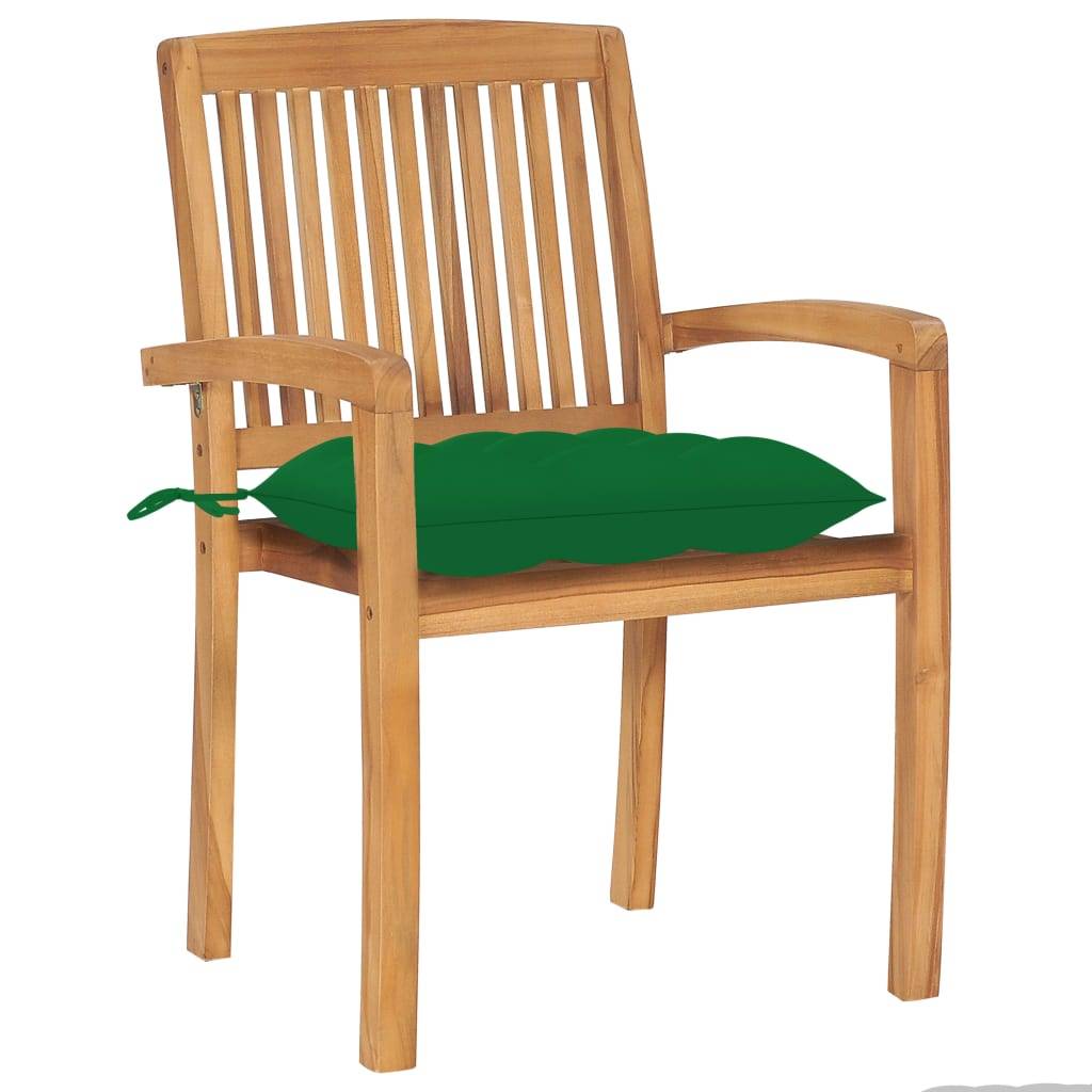 vidaXL Gartenstühle 2 Stk. mit Grünen Kissen Massivholz Teak