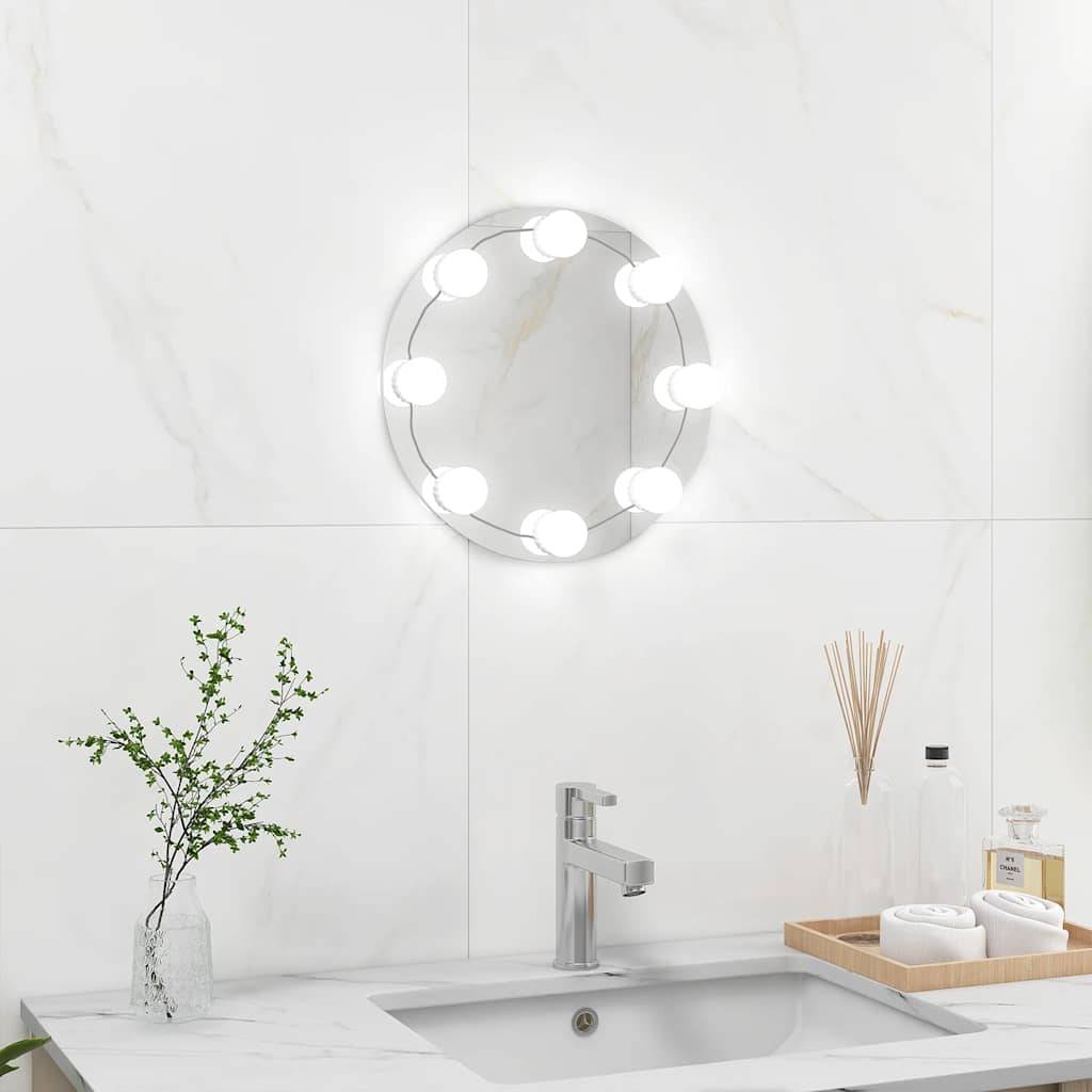 vidaXL Wandspiegel ohne Rahmen mit LED-Beleuchtung Rund Glas