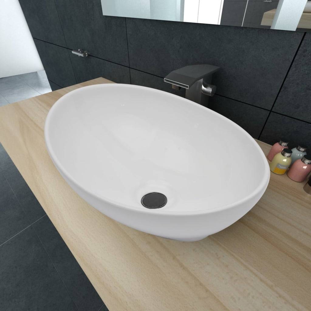vidaXL Keramik Waschbecken 40 x 33 cm Oval Weiß