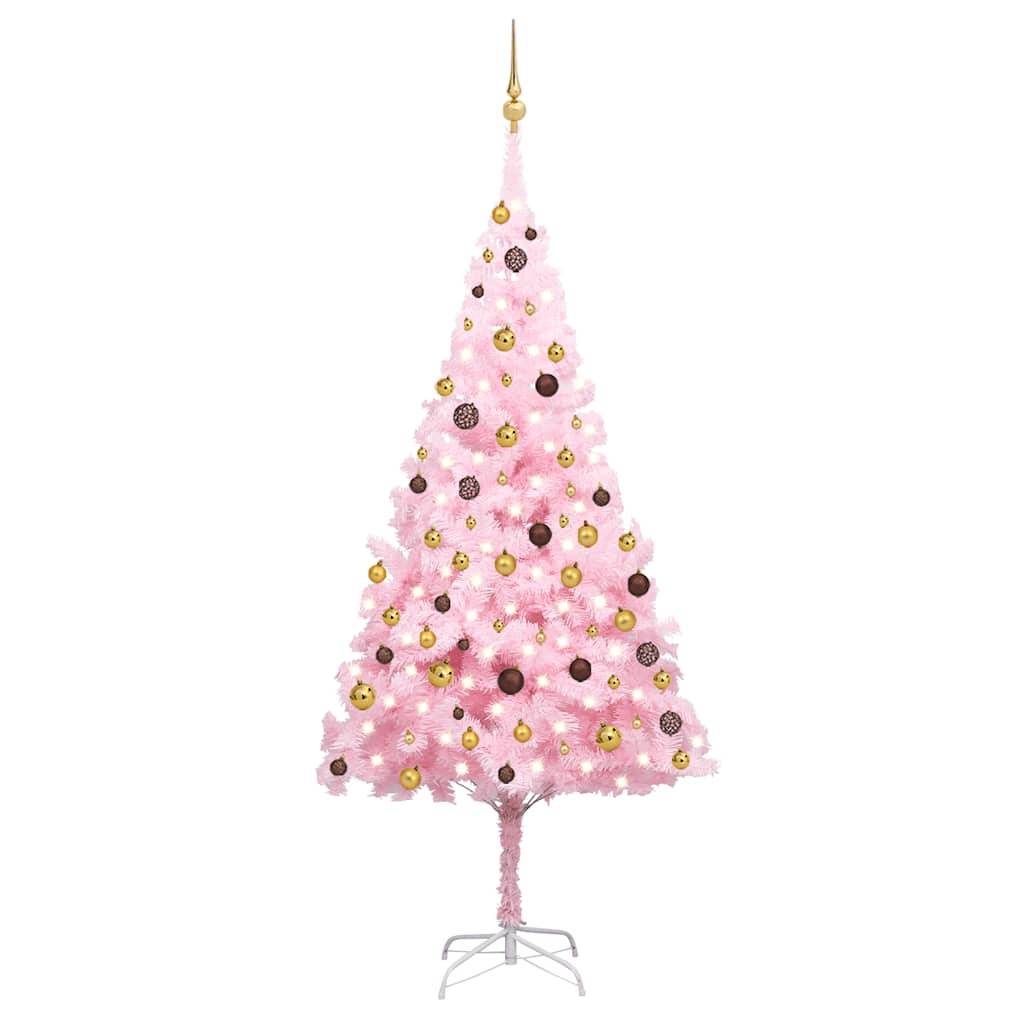 vidaXL Künstlicher Weihnachtsbaum mit Beleuchtung & Kugeln Rosa 240cm