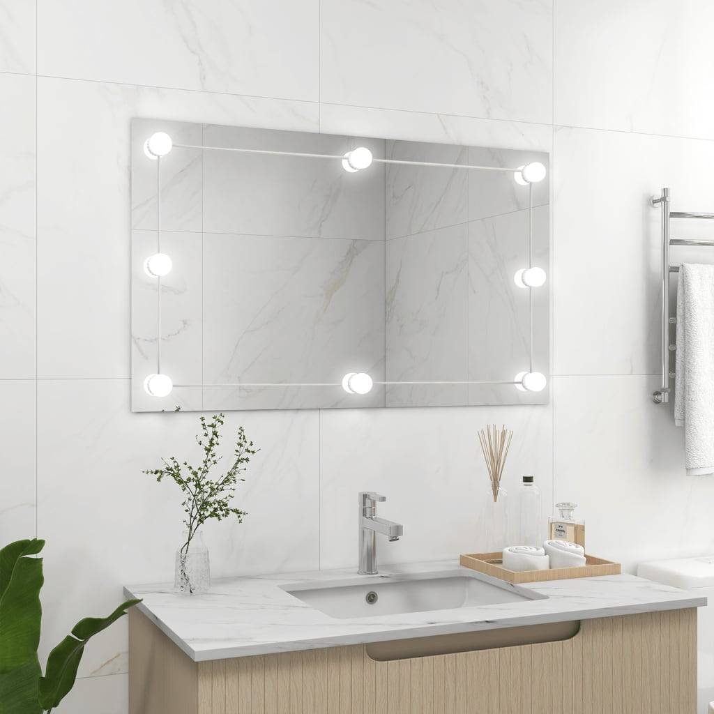 vidaXL Wandspiegel ohne Rahmen mit LED-Beleuchtung Rechteckig Glas