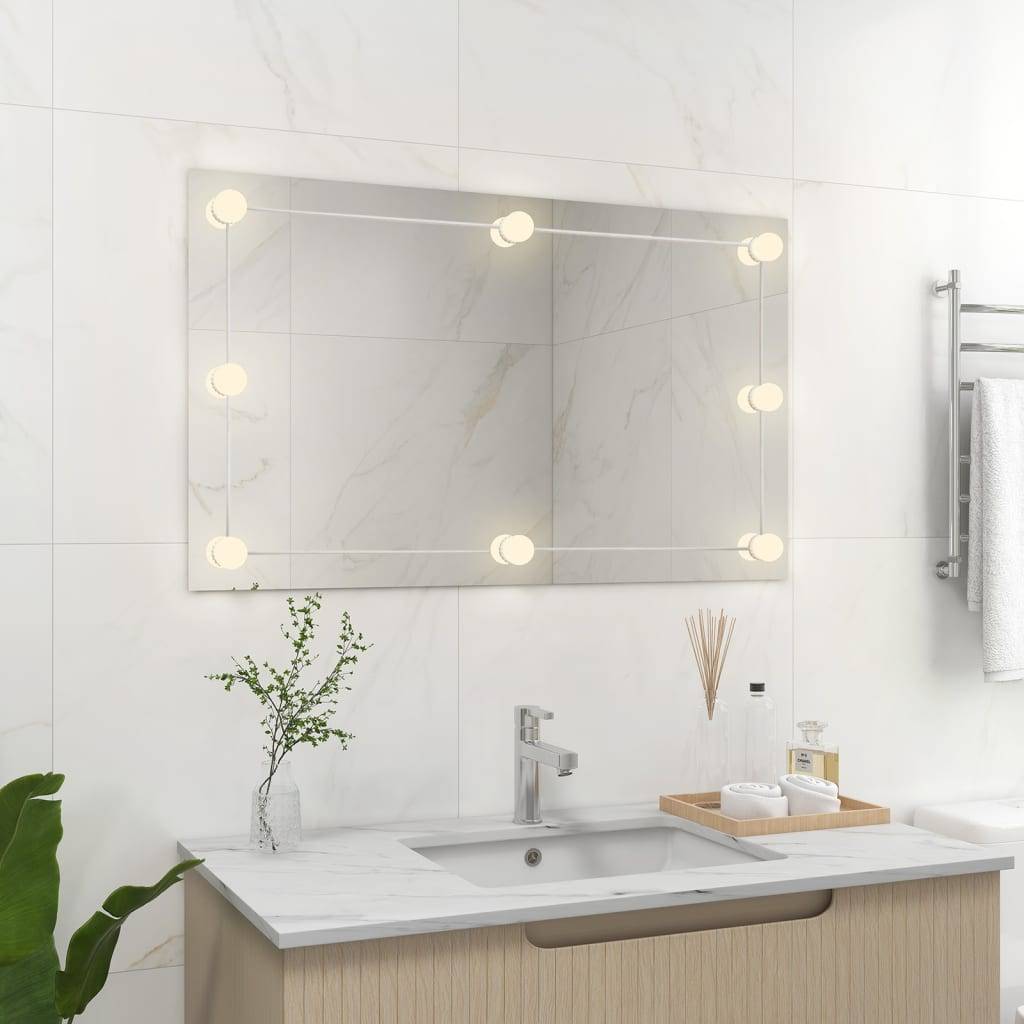 vidaXL Wandspiegel ohne Rahmen mit LED-Beleuchtung Rechteckig Glas