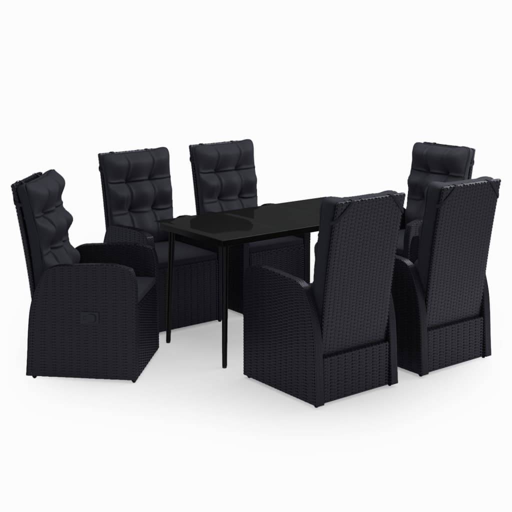 vidaXL 7-tlg. Garten-Essgruppe mit Kissen Schwarz