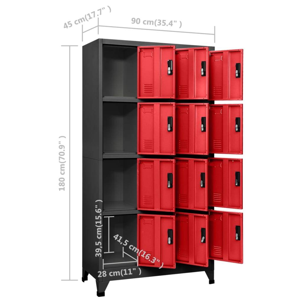 vidaXL Schließfachschrank Anthrazit und Rot 90x45x180 cm Stahl
