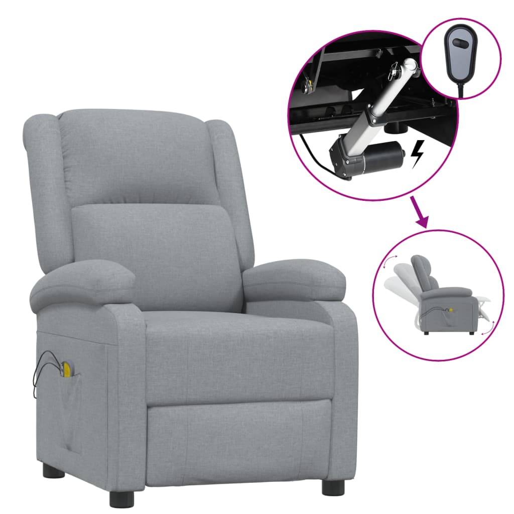 vidaXL Massagesessel Elektrisch Hellgrau Stoff