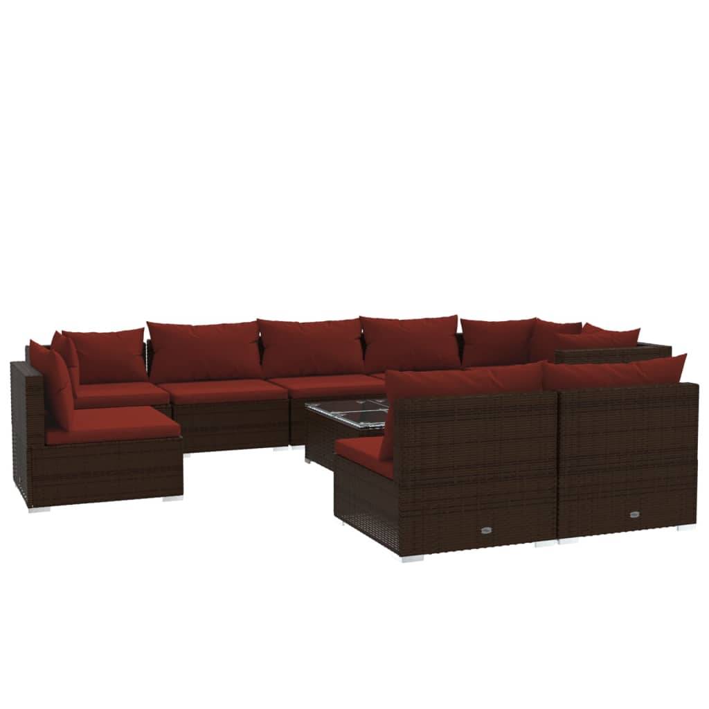 vidaXL 10-tlg. Garten-Lounge-Set mit Kissen Poly Rattan Braun