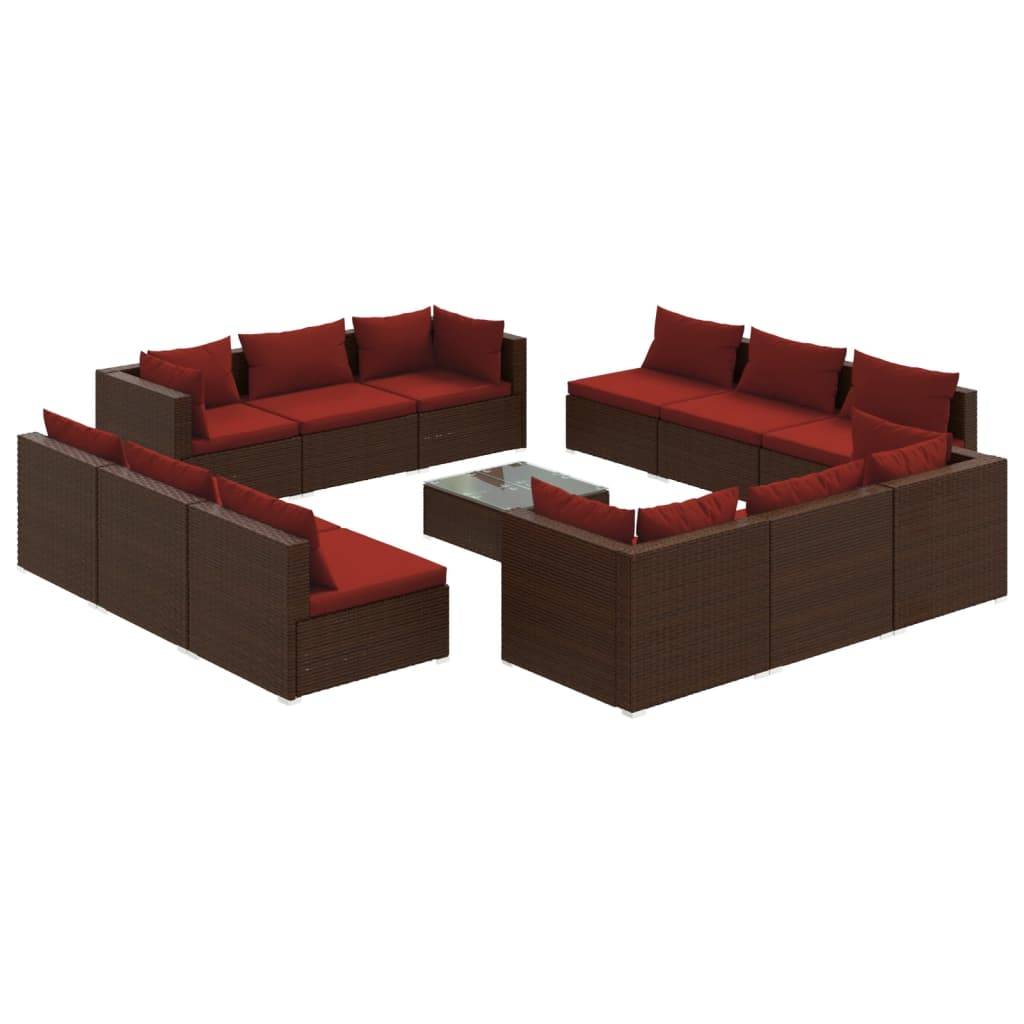 vidaXL 13-tlg. Garten-Lounge-Set mit Kissen Poly Rattan Braun