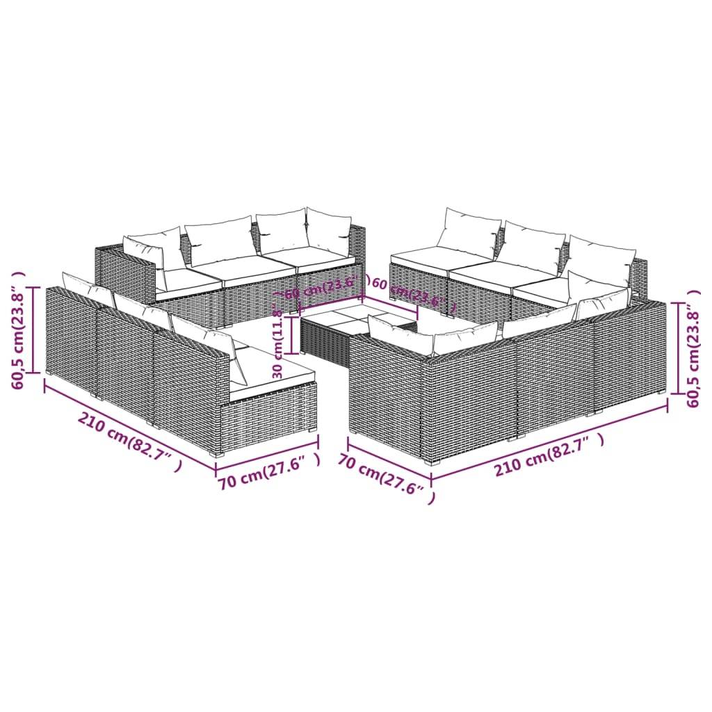 vidaXL 13-tlg. Garten-Lounge-Set mit Kissen Poly Rattan Braun