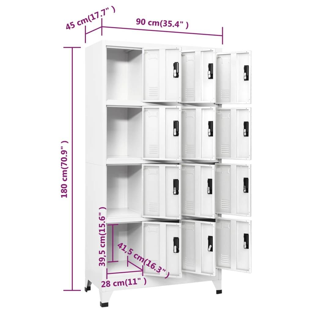 vidaXL Schließfachschrank Weiß 90x45x180 cm Stahl