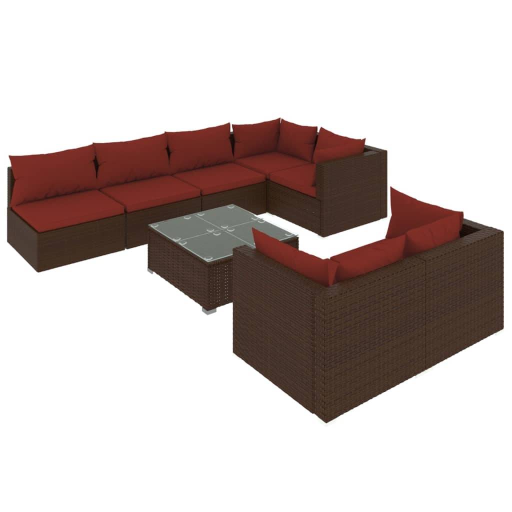 vidaXL 8-tlg. Garten-Lounge-Set mit Kissen Braun Poly Rattan