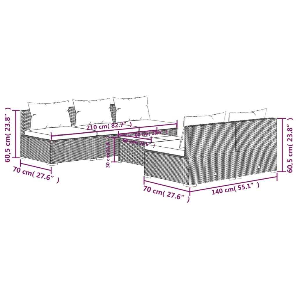 vidaXL 6-tlg. Garten-Lounge-Set mit Auflagen Poly Rattan Braun