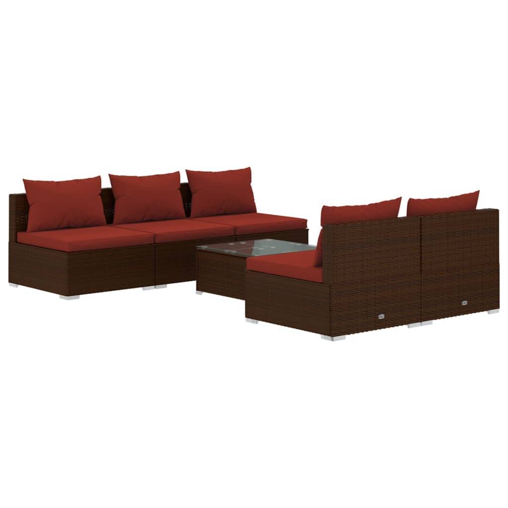 vidaXL 6-tlg. Garten-Lounge-Set mit Auflagen Poly Rattan Braun