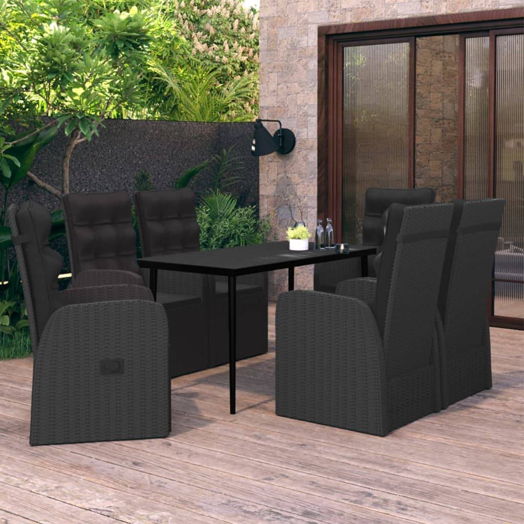 vidaXL 7-tlg. Garten-Essgruppe mit Kissen Schwarz