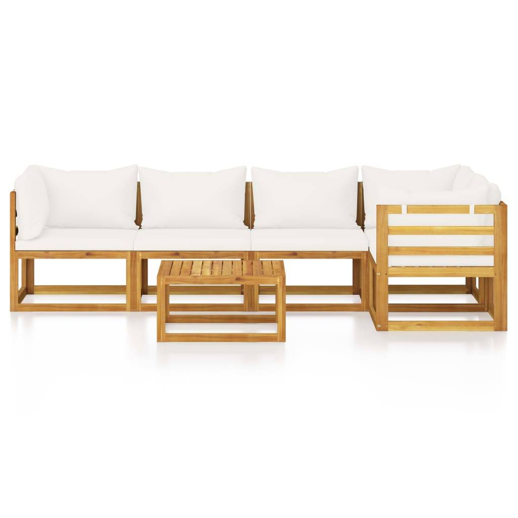 vidaXL 6-tlg. Garten-Lounge-Set mit Auflagen Creme Massivholz Akazie