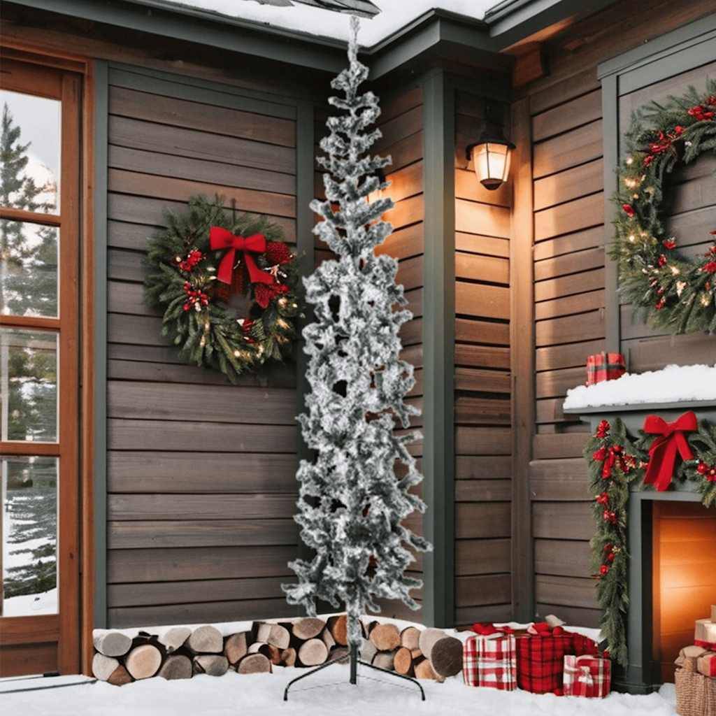 vidaXL Künstlicher Halb-Weihnachtsbaum mit Schnee Schlank 210 cm